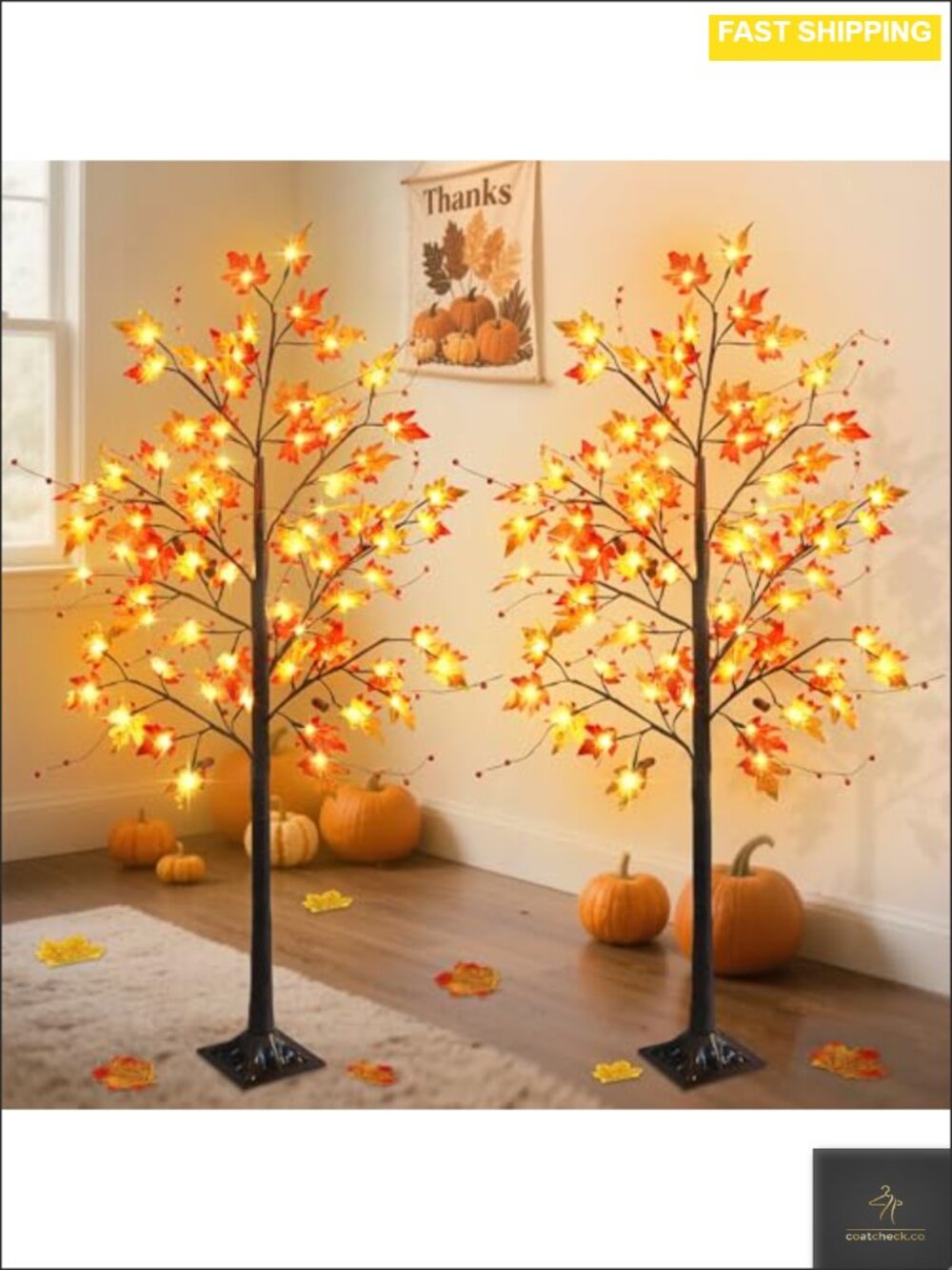 5FT Pre-Lit LED Artificial Maple Tree 2 Pack Fall Harvest Decor